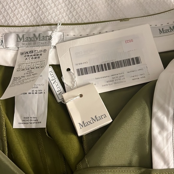 MaxMara - Olive Green Long Satin Trouser - BNWT - SZ 12 - Picture 3 of 9